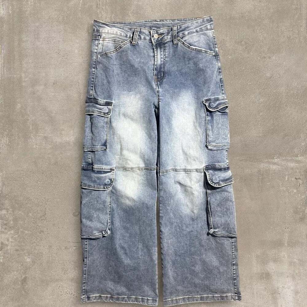 Fire & Rain Y2K Wide Leg Cargo Jeans Light Wash Baggy Denim